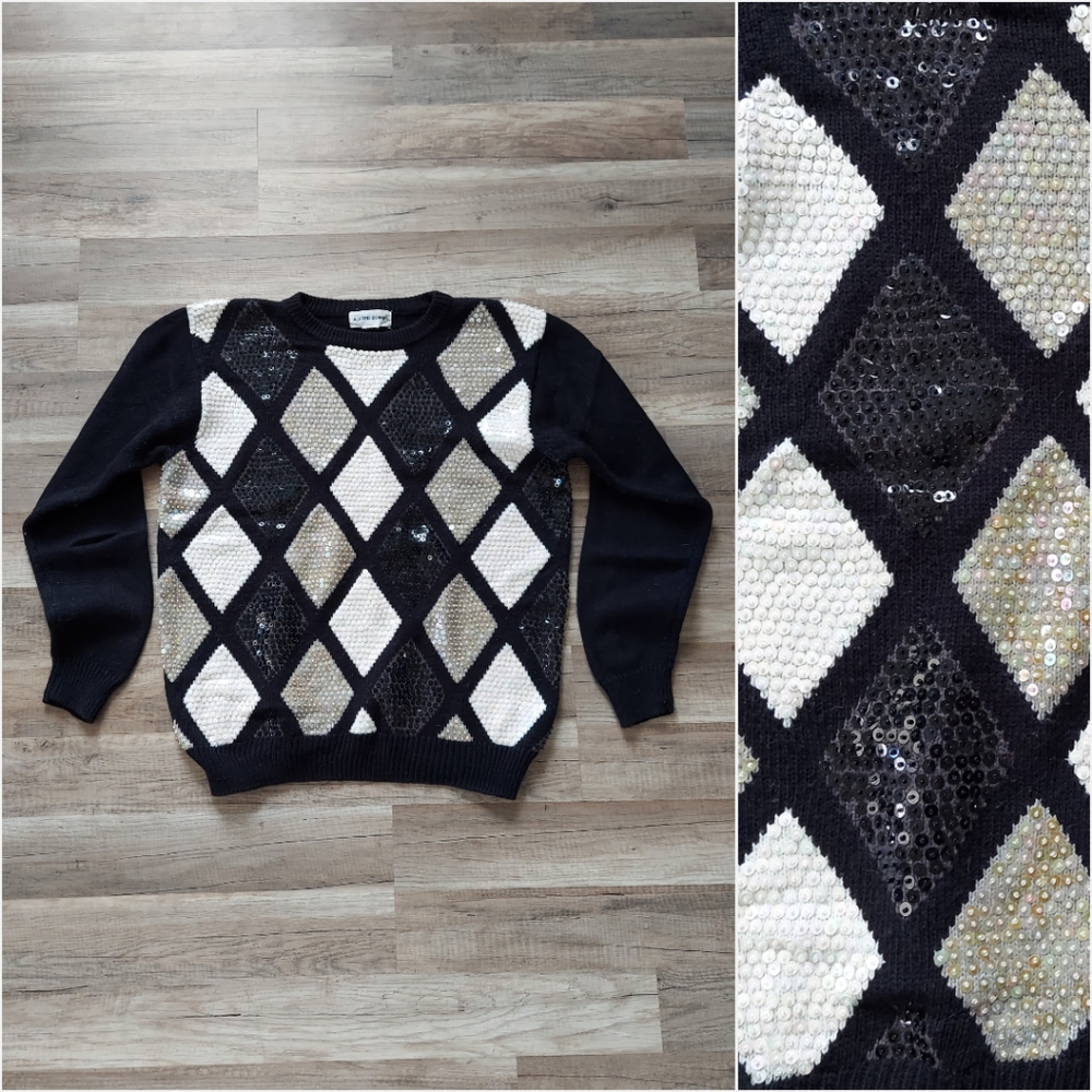 Vintage 90s Alfred Dunner Sequin Crew Neck Sweater Medium